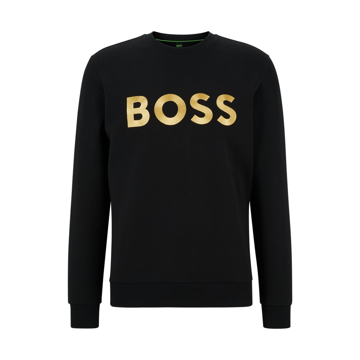 BOSS by HUGO BOSS Medium Black S Cotton Blend Relaxed Fit Sweatshirt With  Contrast Logo for Men | Lyst