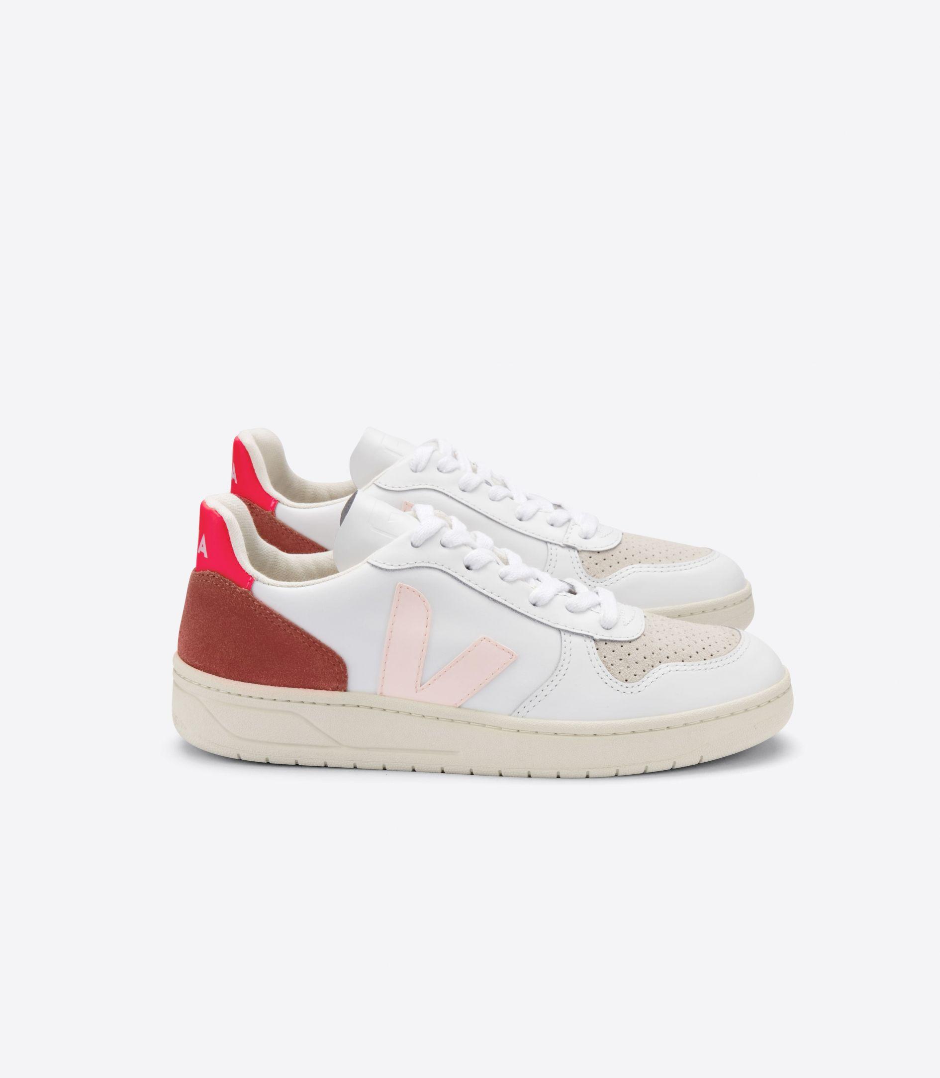 Veja V-10 W Leather Extra White Petale Rose Fluo Shoes | Lyst