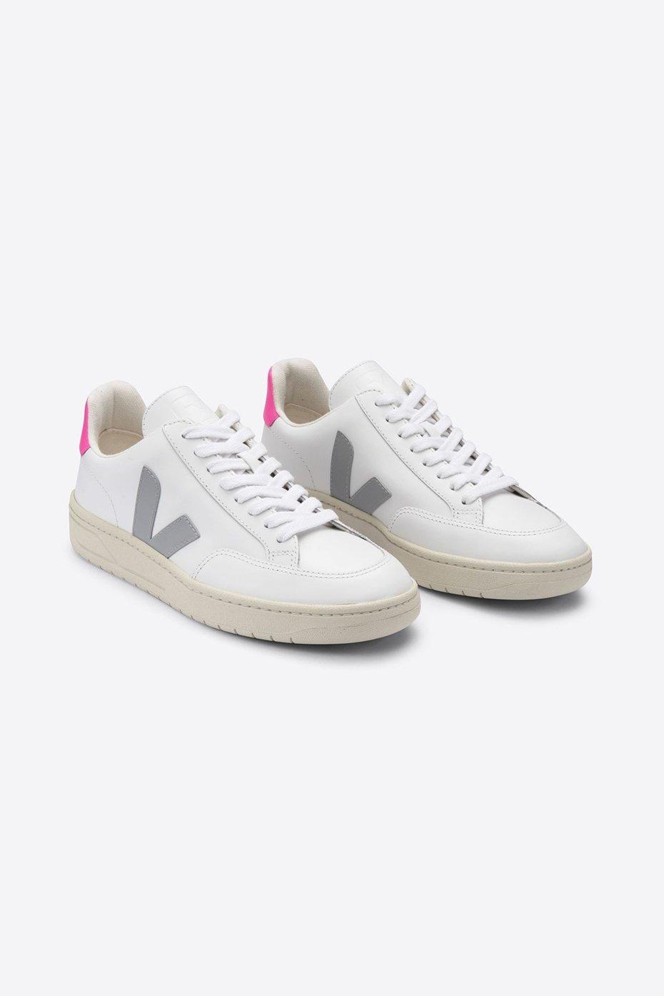 Veja V 12 White Oxford Grey Pink Leather Trainer Womens | Lyst
