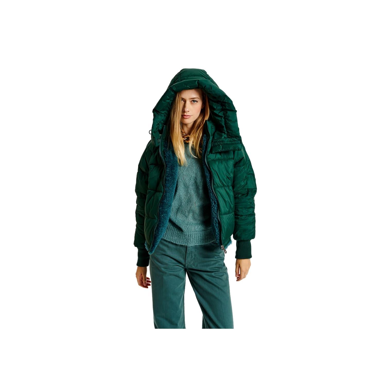 reversible vegan leather & faux fur puffer coat