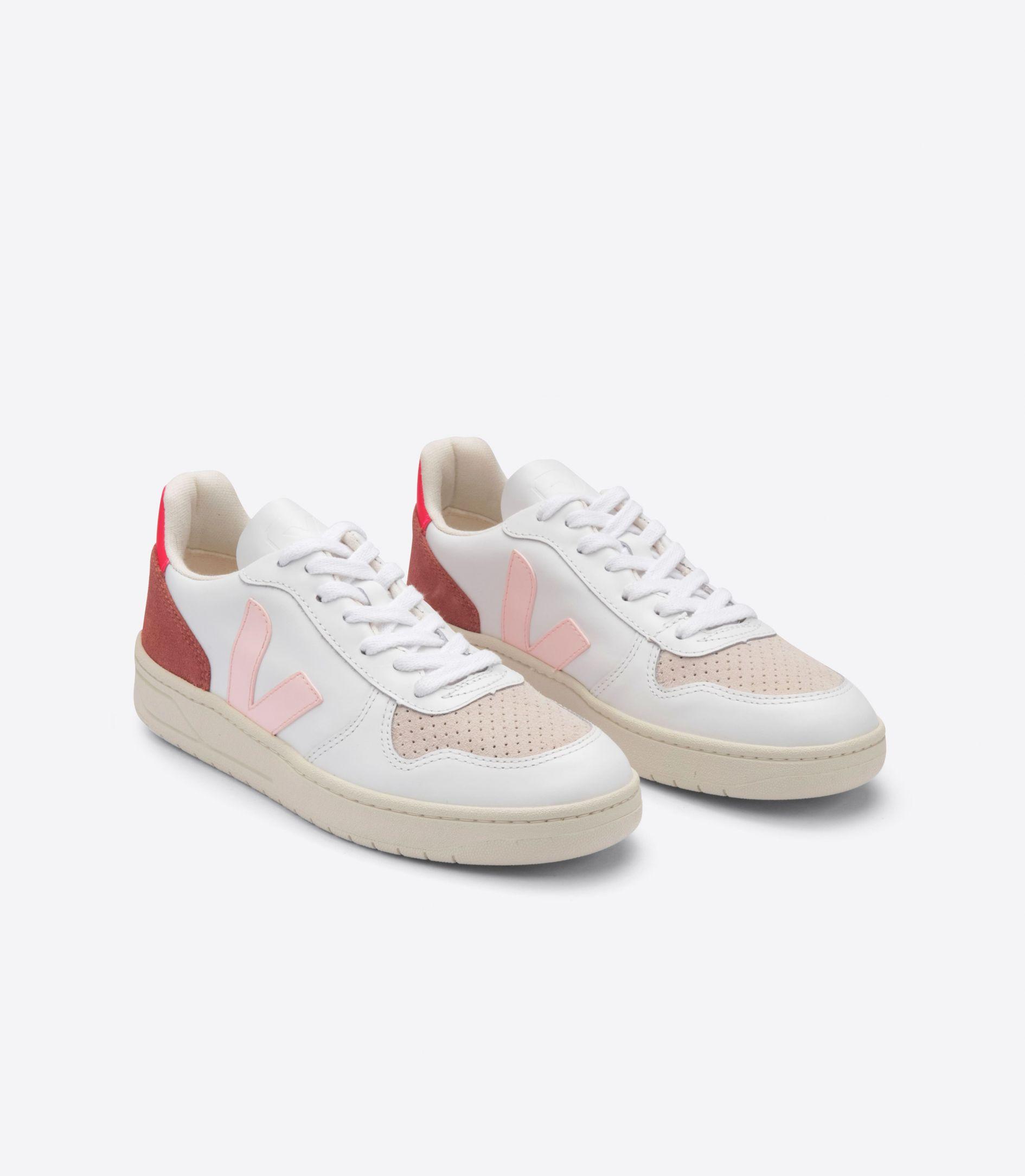 Veja V-10 W Leather Extra White Petale Rose Fluo Shoes | Lyst