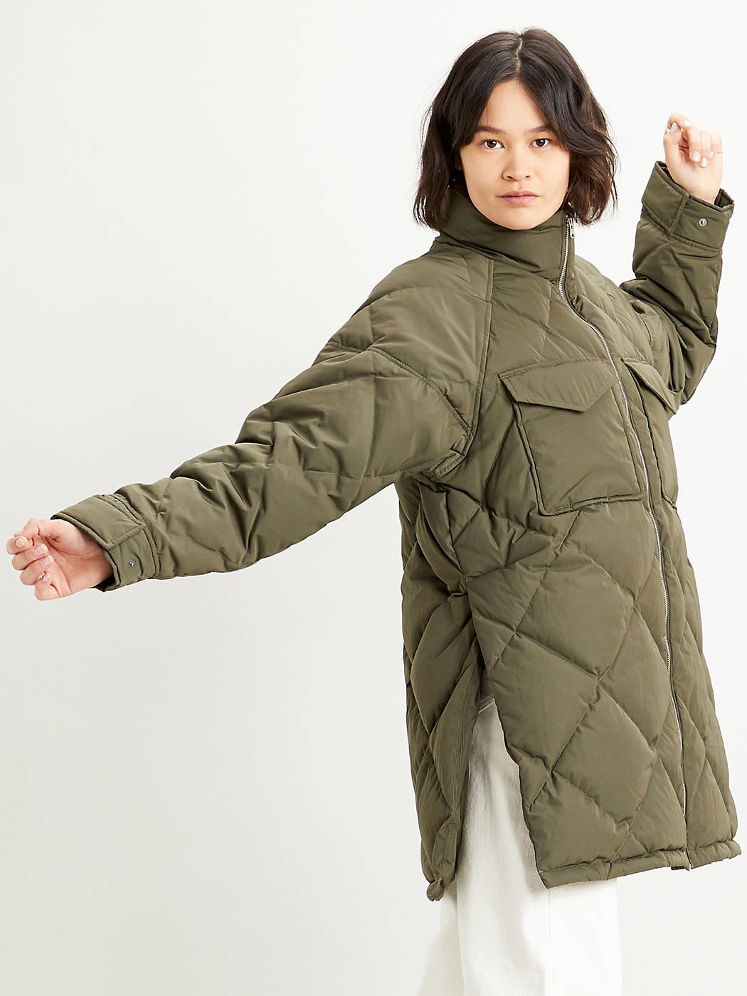 Green Diamond Quilt Puffer Women Jacket 