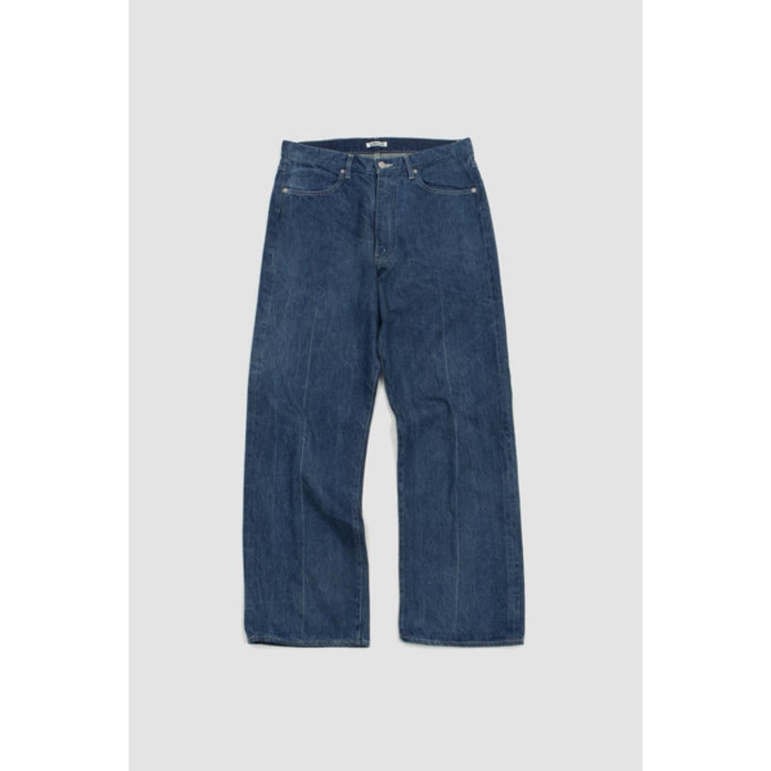 Auralee Blue Selvedge Faded Light Denim Pants Lightning Effect