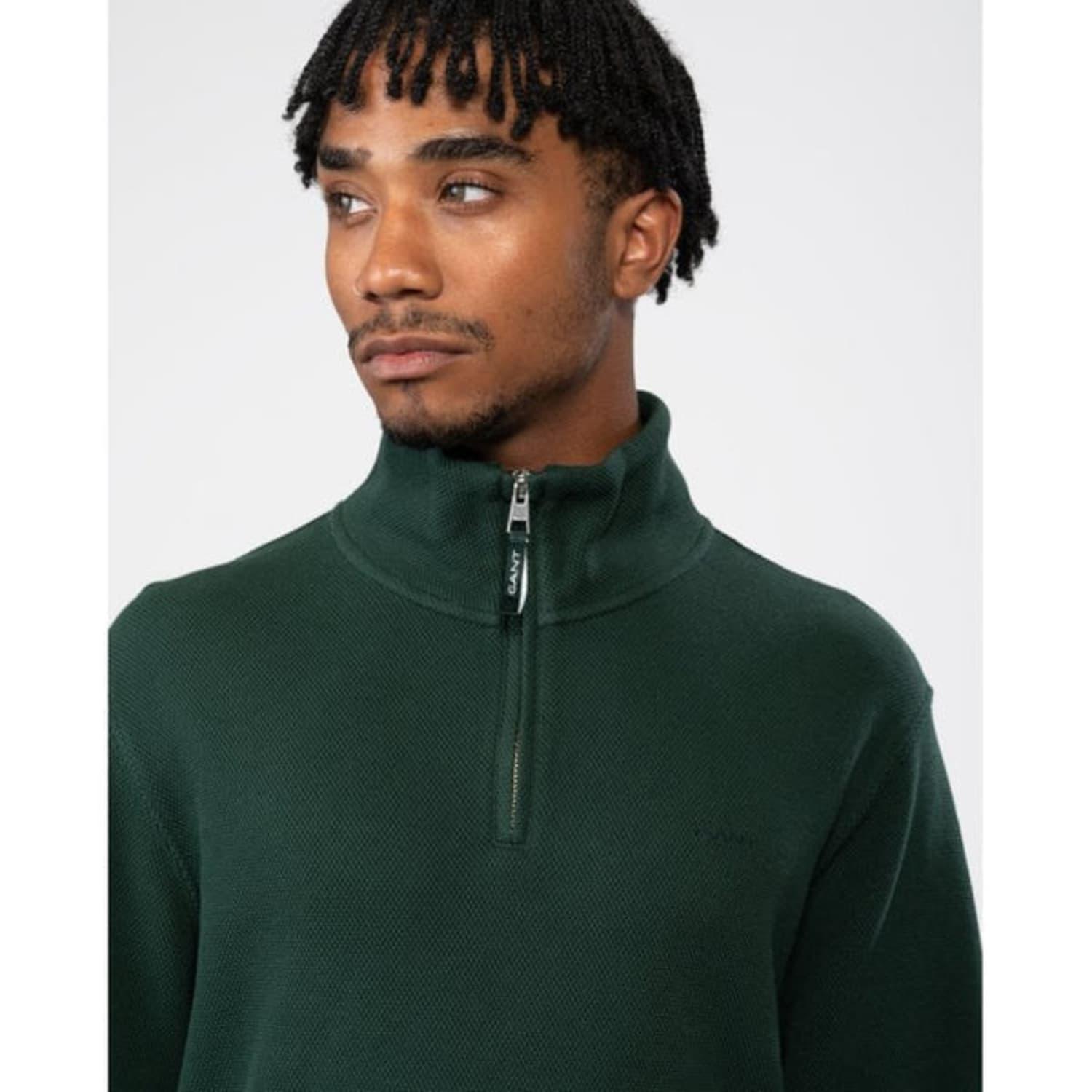 GANT Waffle Texture Half-zip Sweatshirt in Green for Men