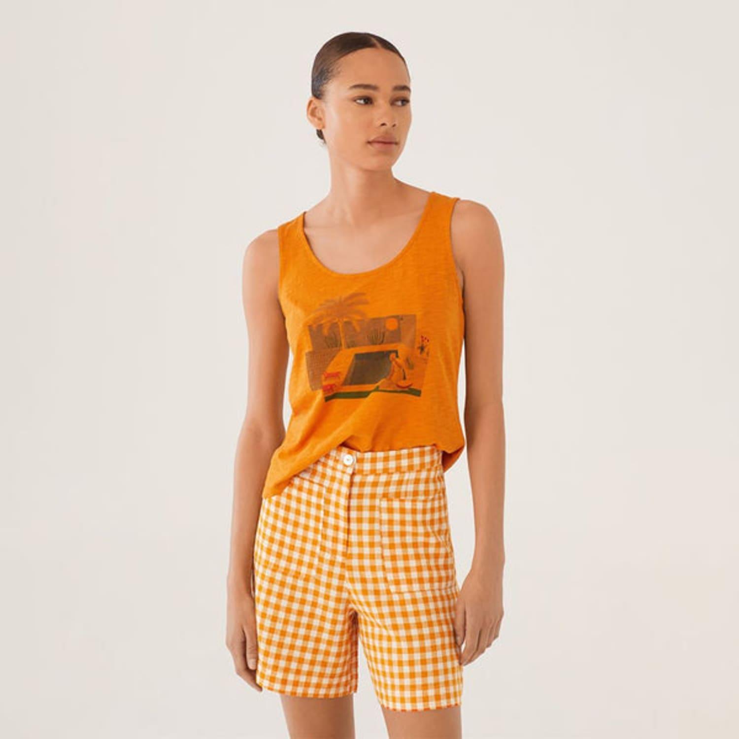 Nice Things Vichy Checks Linen Shorts in Orange for Men | Lyst