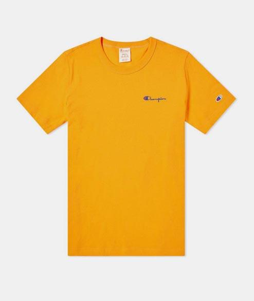 yellow and red champion shirt