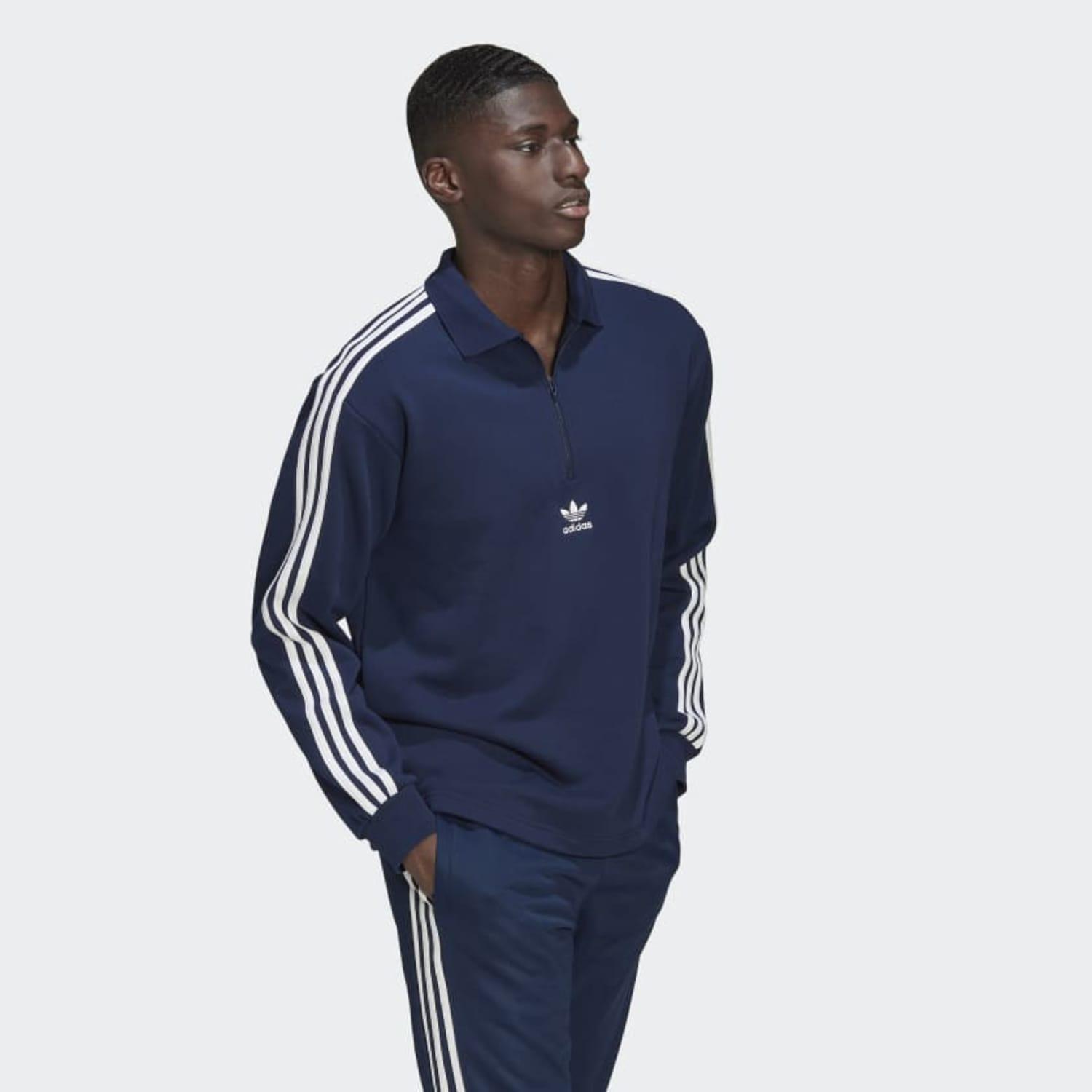 adidas Night Indigo Adicolor 3 Stripes Long Sleeve Polo Shirt in Blue for  Men | Lyst