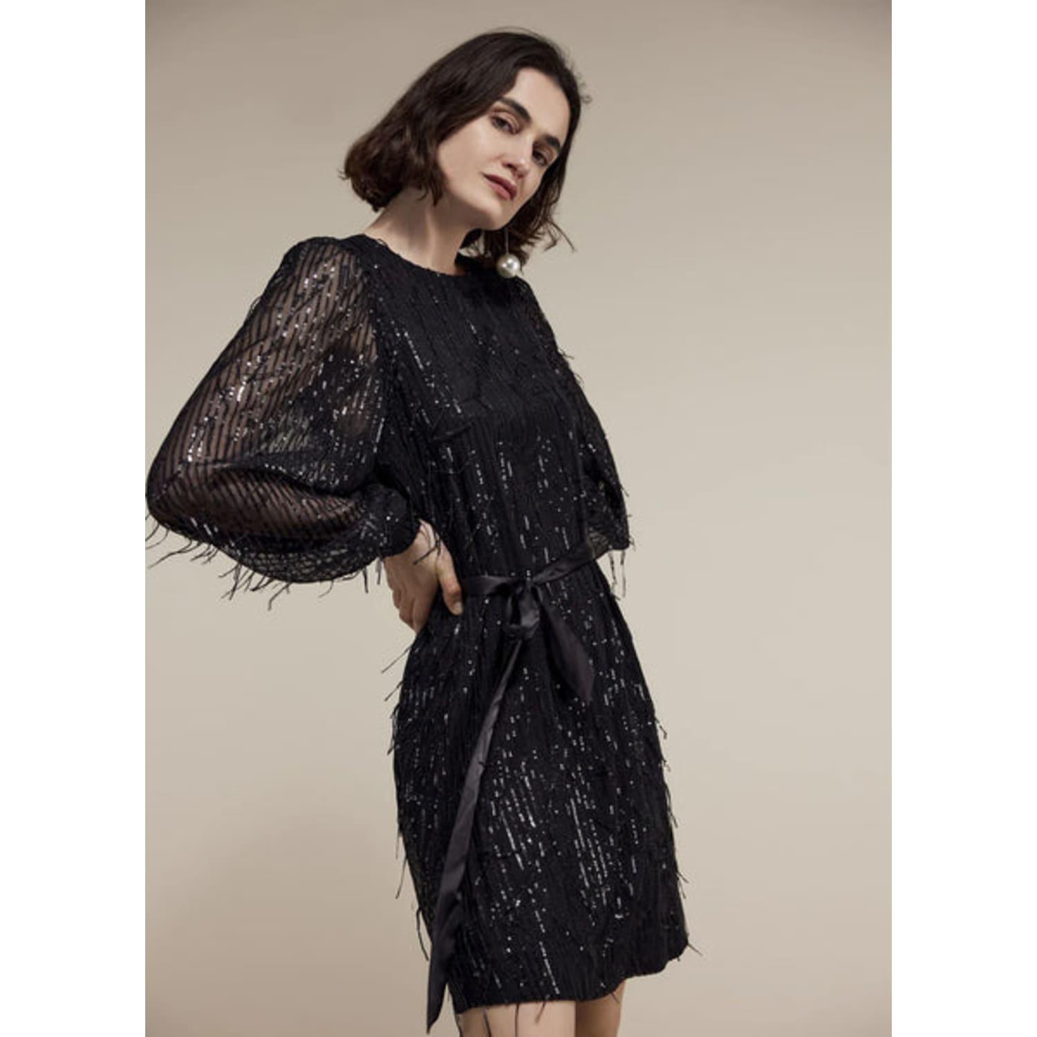 Summum Short Black Dress With Fringe Sequins Lyst