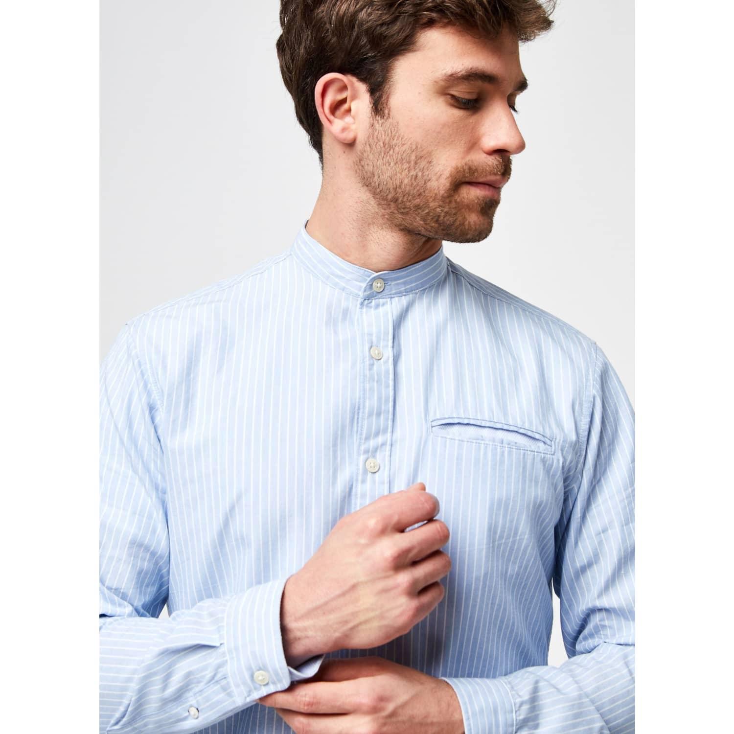 SELECTED Selected Stripe Shirt Collar Mao in Blue for Men - Lyst