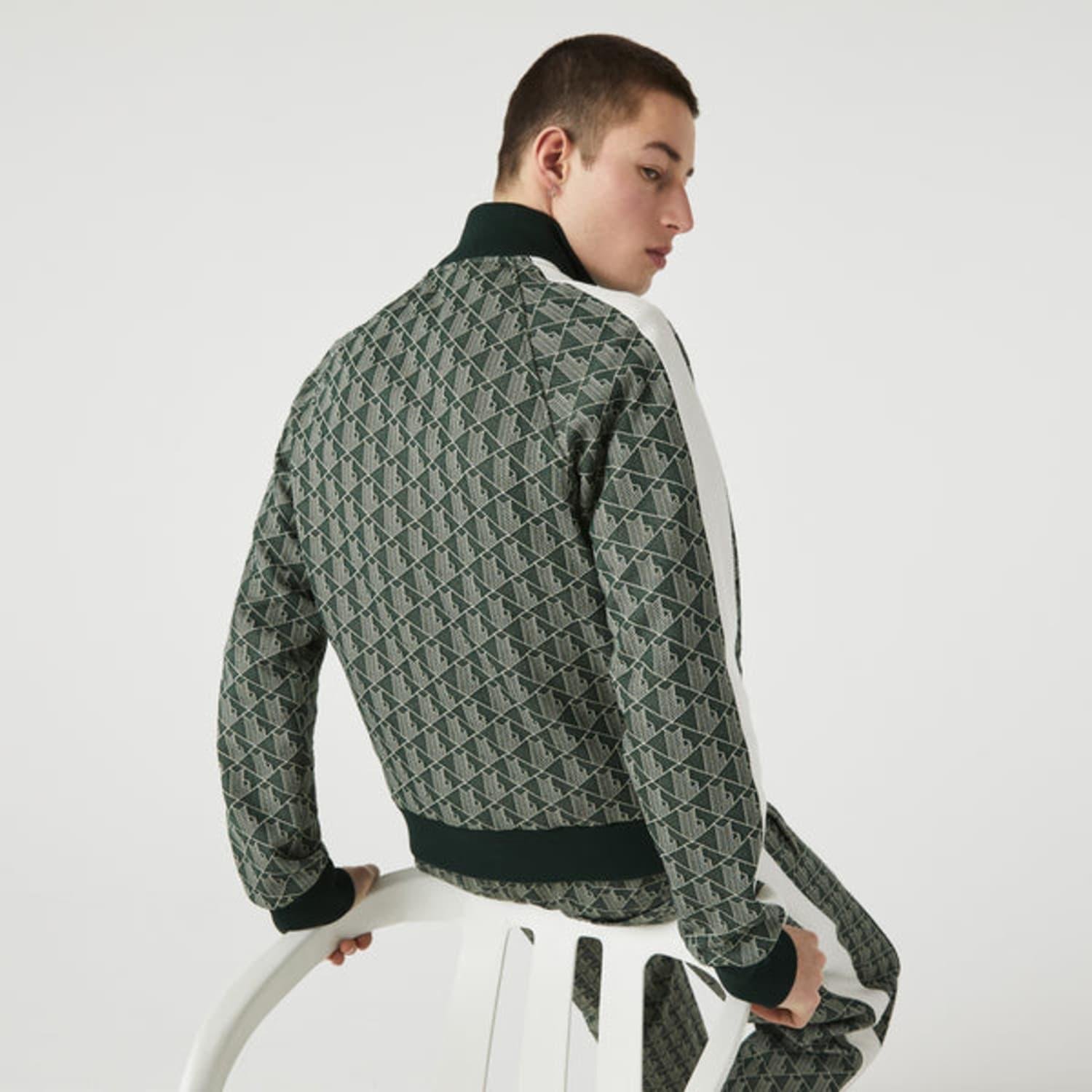 Lacoste L!ve Monogram Patterned Jacquard Zip Jacket in Green for Men | Lyst