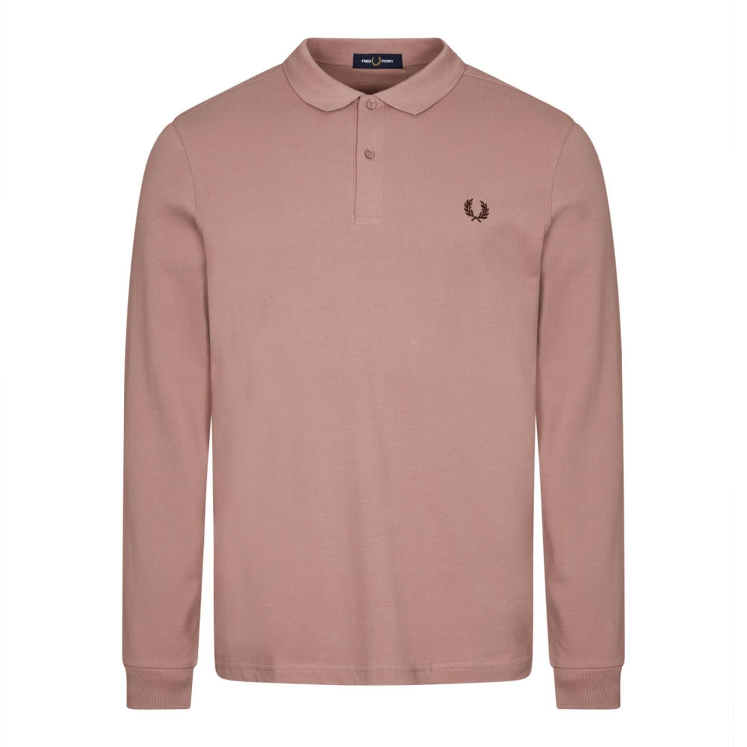 Fred Perry Long Sleeved Polo Shirt in Pink for Men | Lyst