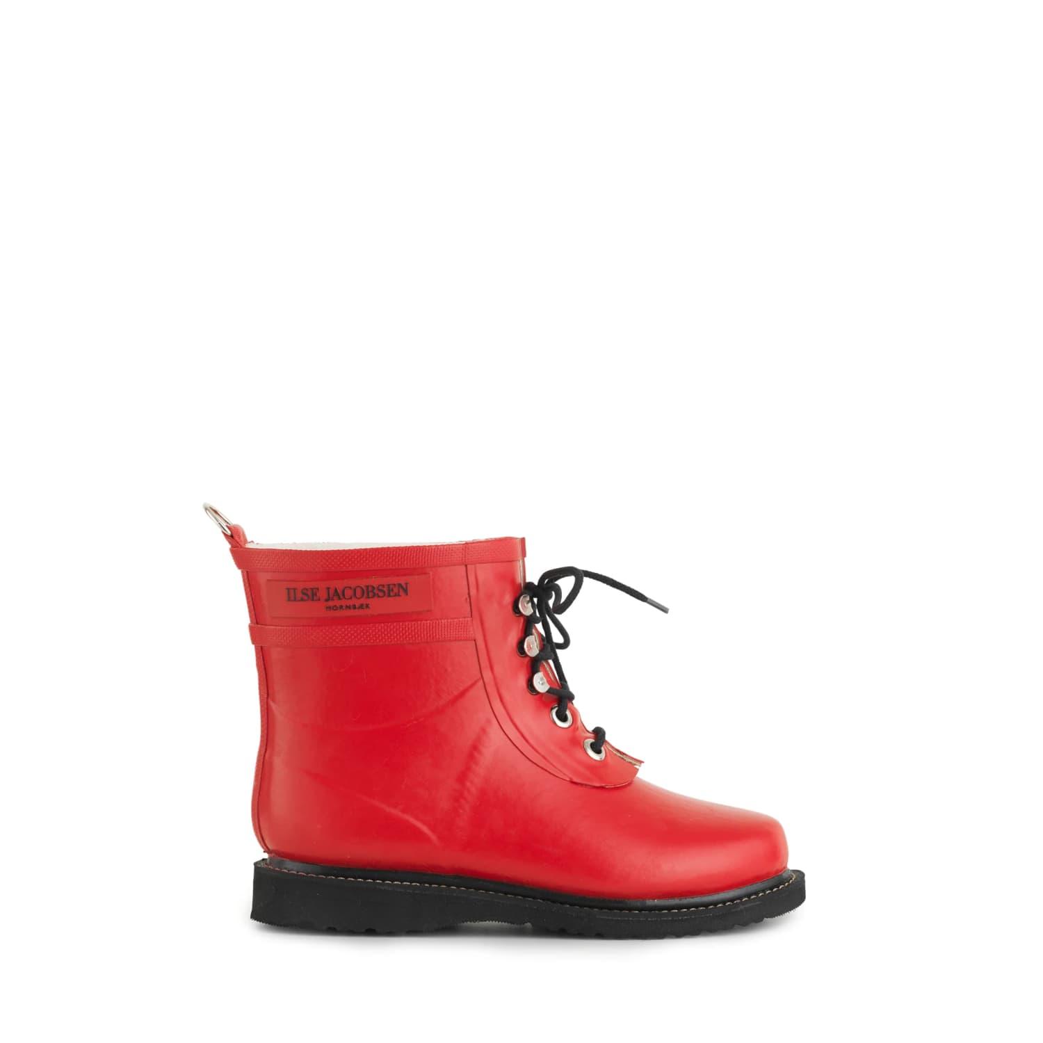 Ilse Jacobsen Short Red Rubber Lace Up Wellington Boots Lyst