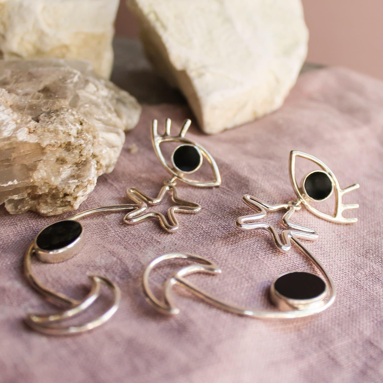 Rachel Entwistle Seeker Earrings Silver With Black Onyx in White | Lyst