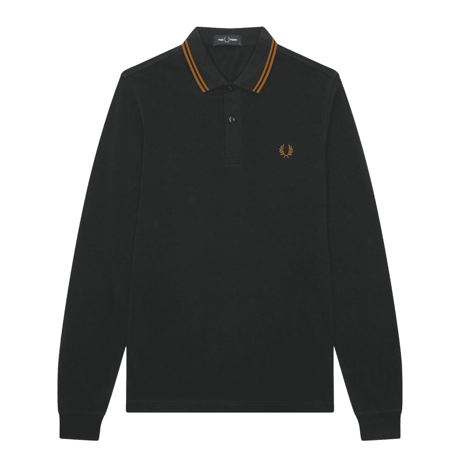 Fred Perry Authentic Long Sleeved Twin Tipped Polo Night Green & Marbled  Walnut in Black | Lyst