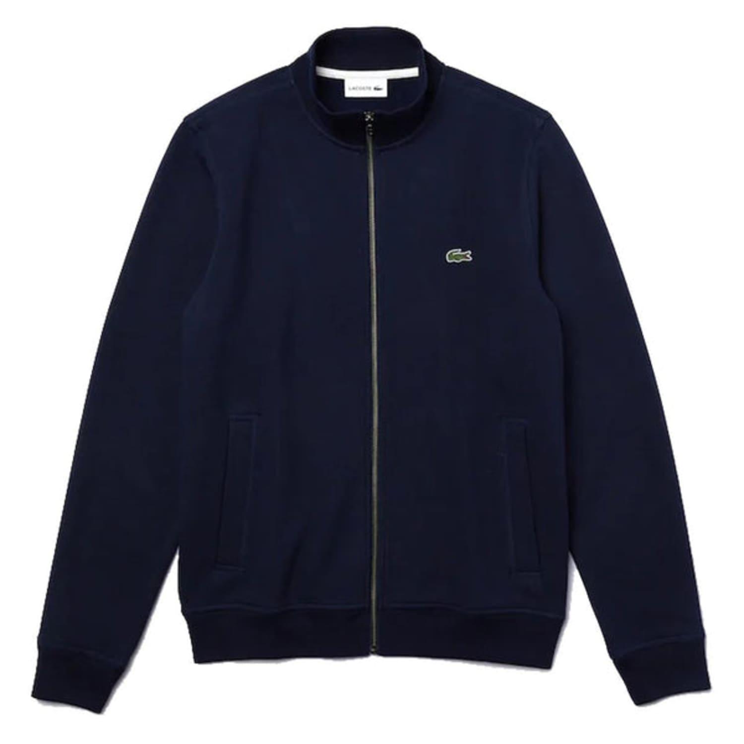 Lacoste Zippered Standup Collar Piqué Fleece Navy Jacket in Blue for