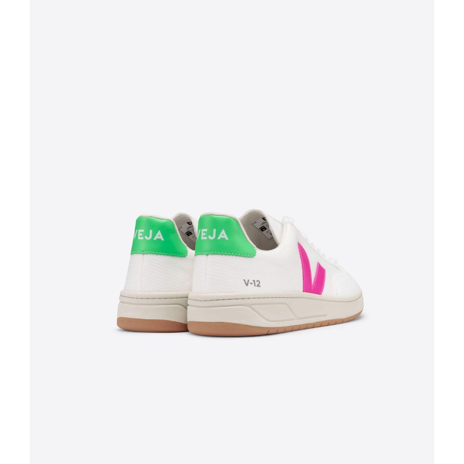 Veja V-12 B-mesh Sneaker White, Pink & Fluo Green for Men | Lyst