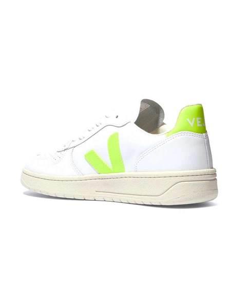 Veja Leather Neon Yellow V 10 Trainers Shoes in White | Lyst
