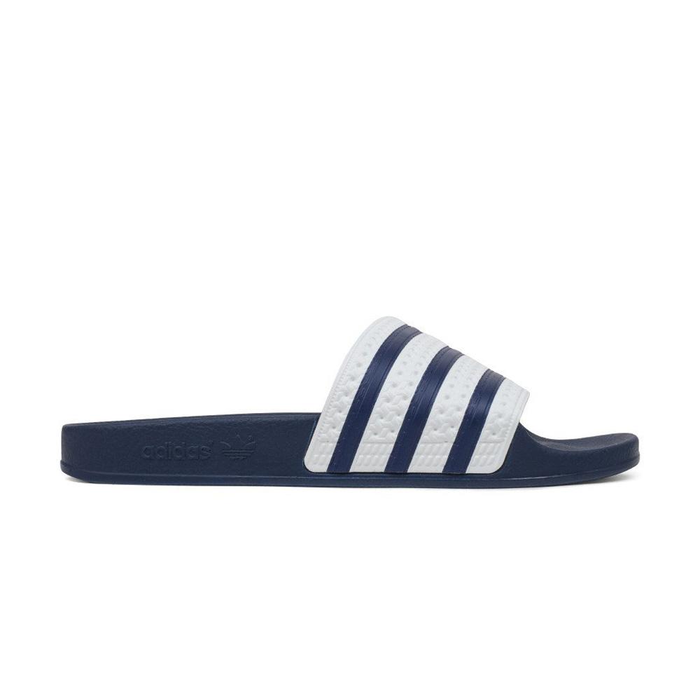 adidas slippers blue and white