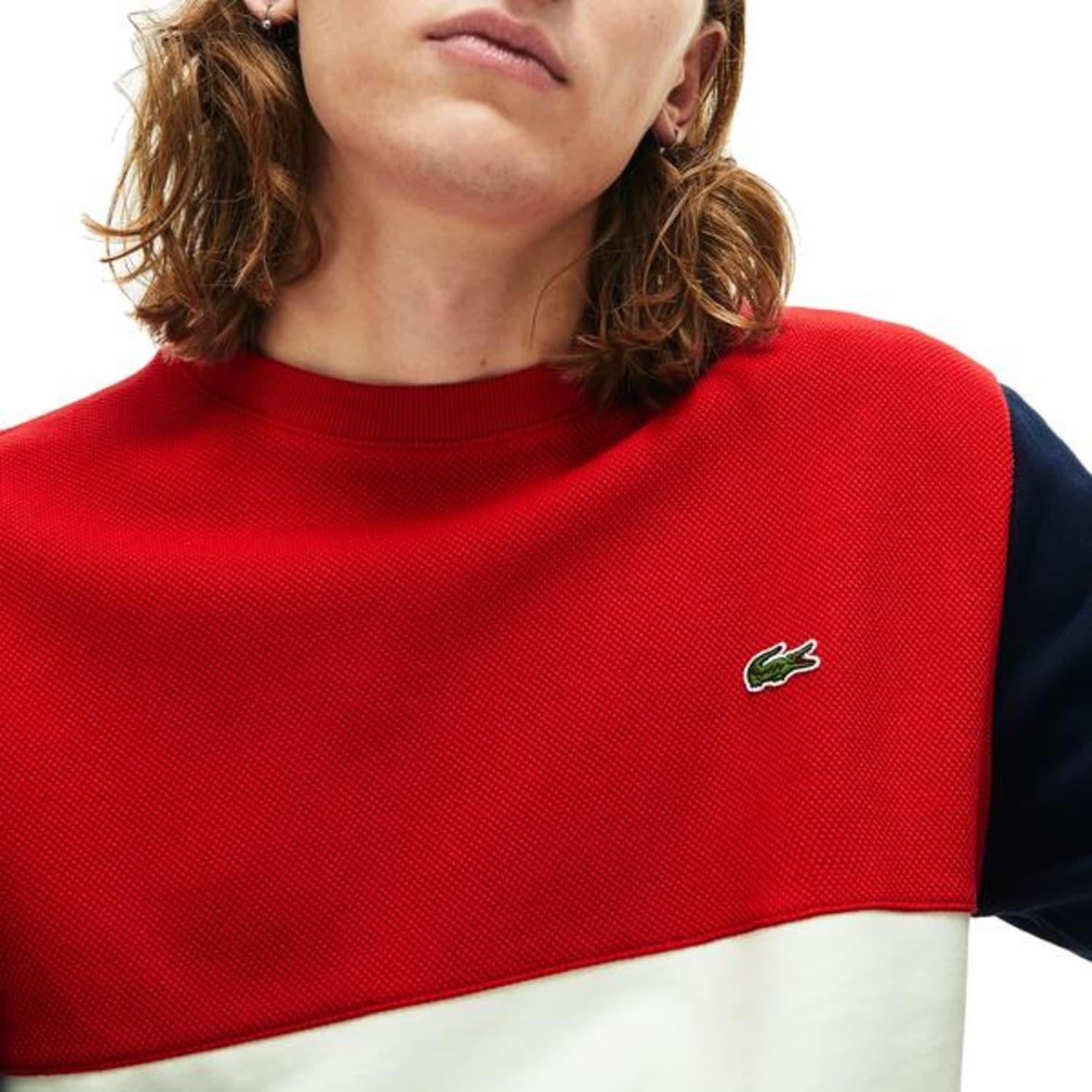 Lacoste Colour Block Crew Neck Sweat Sh5185 White Red Navy | Lyst