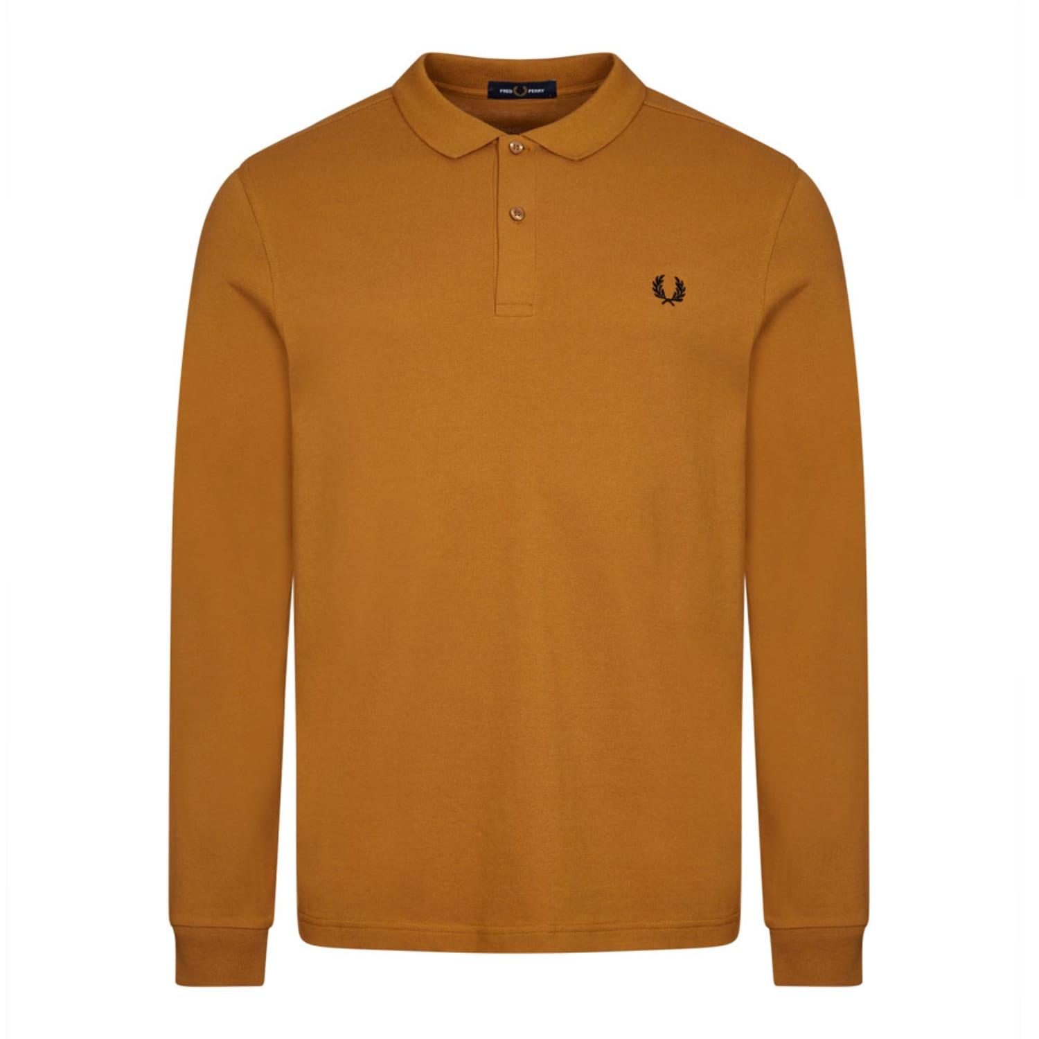 Fred Perry Long Sleeved Polo Shirt in Brown for Men | Lyst