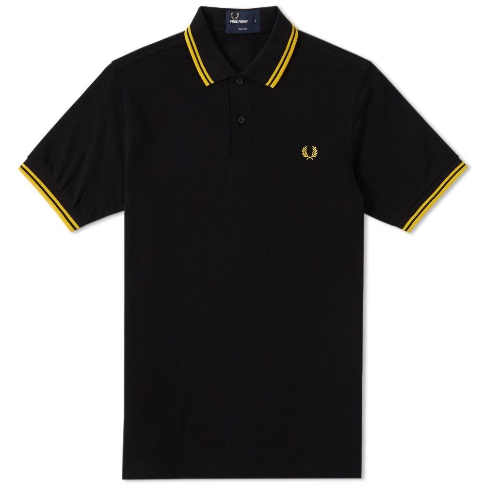 Fred Perry Black And Yellow Cotton Slim Fit Twin Tipped Polo Shirt for