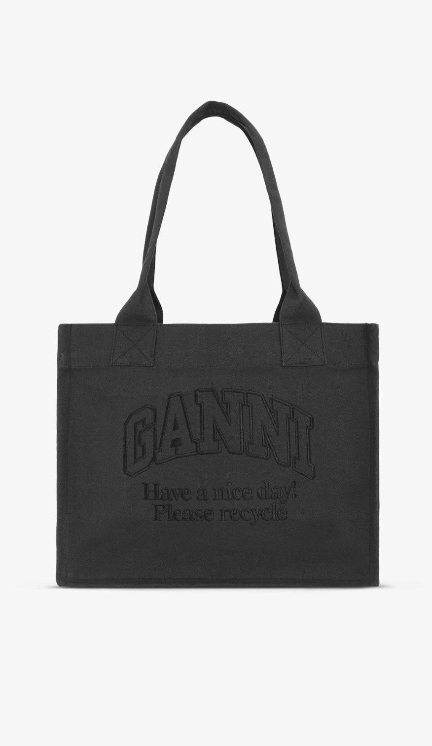 Ganni large canvas tote bag in black lyst uk
