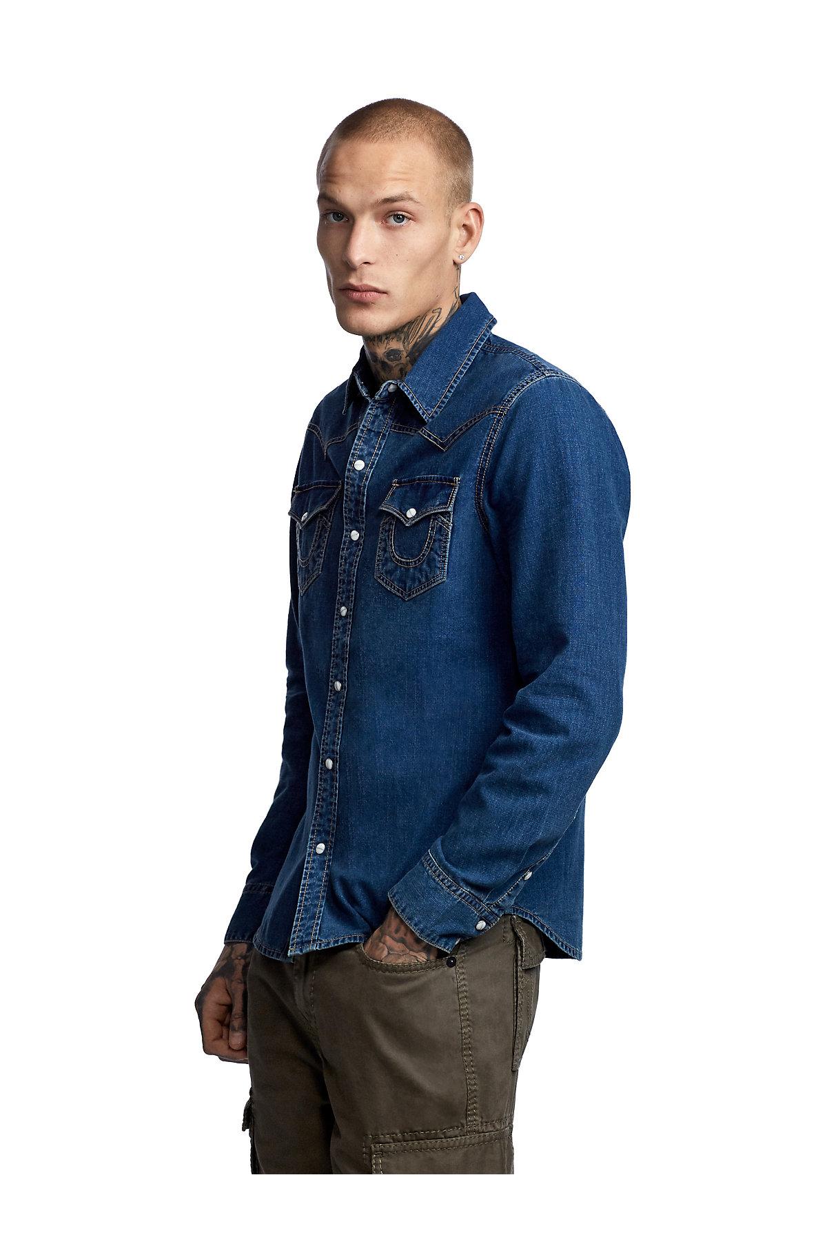 True Religion Denim Button Down Western Shirt in Blue for Men Lyst