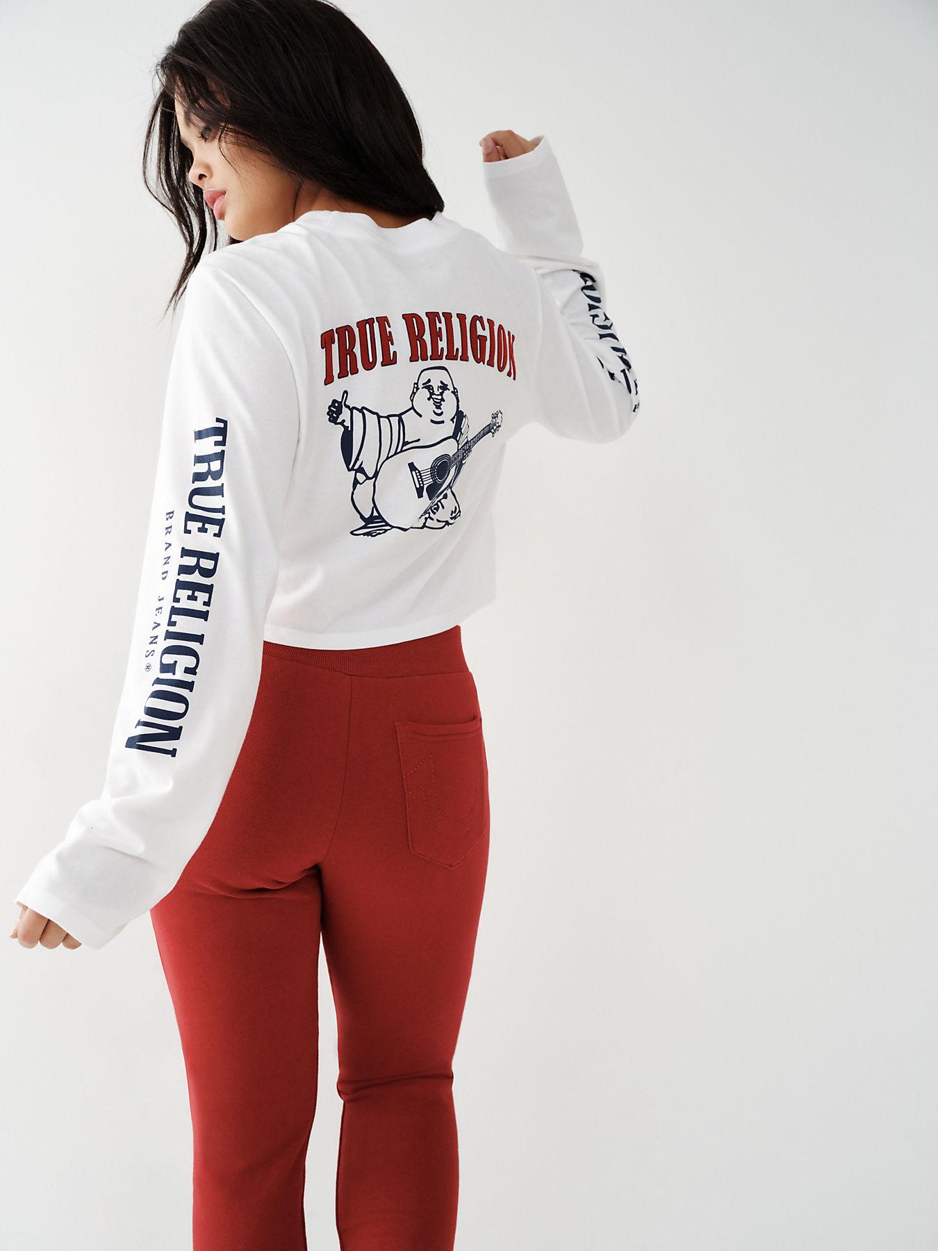 True Religion Heritage Long Sleeve Crop Relaxed Tee in White | Lyst