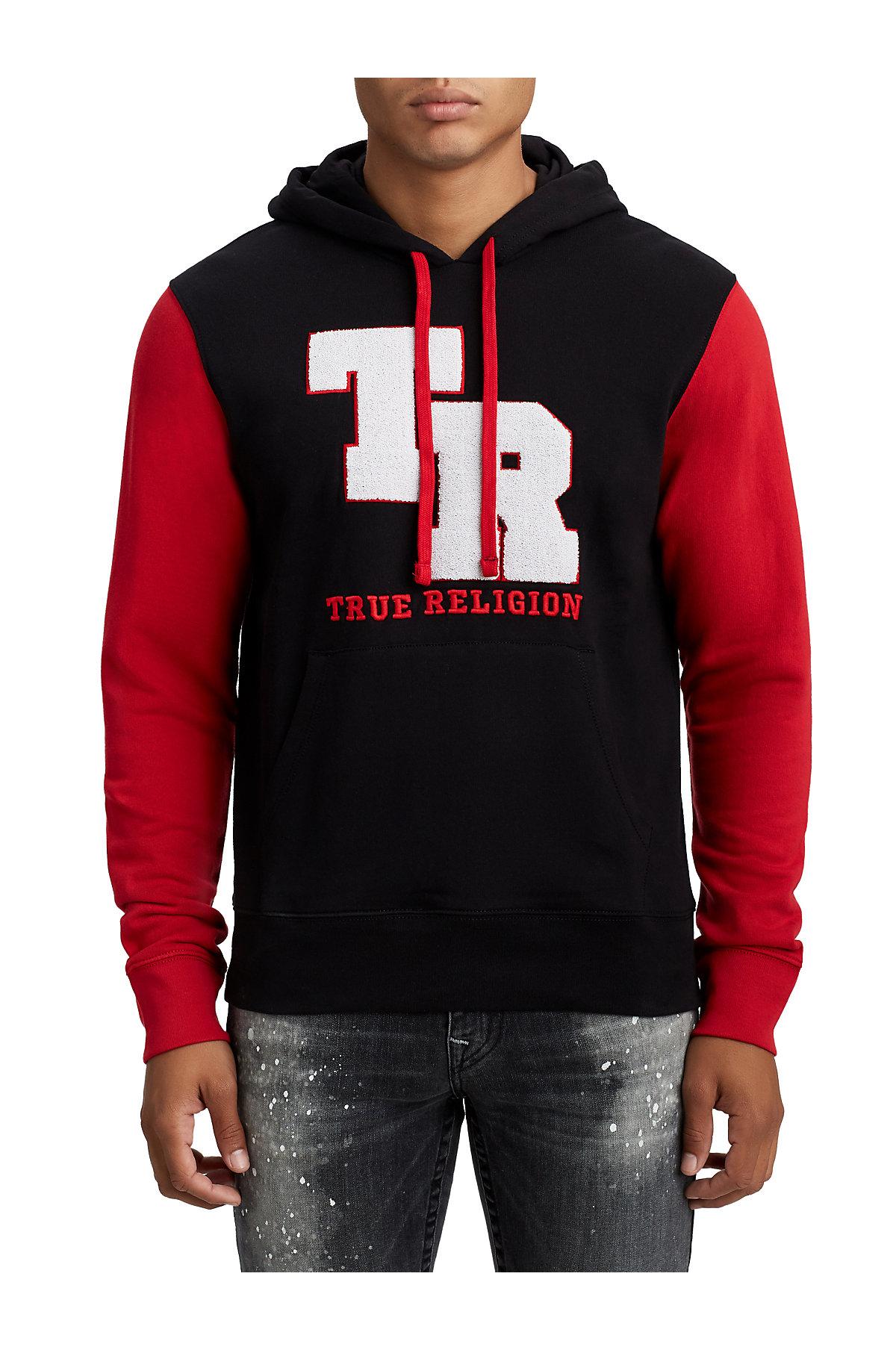 black and red true religion sweat suit