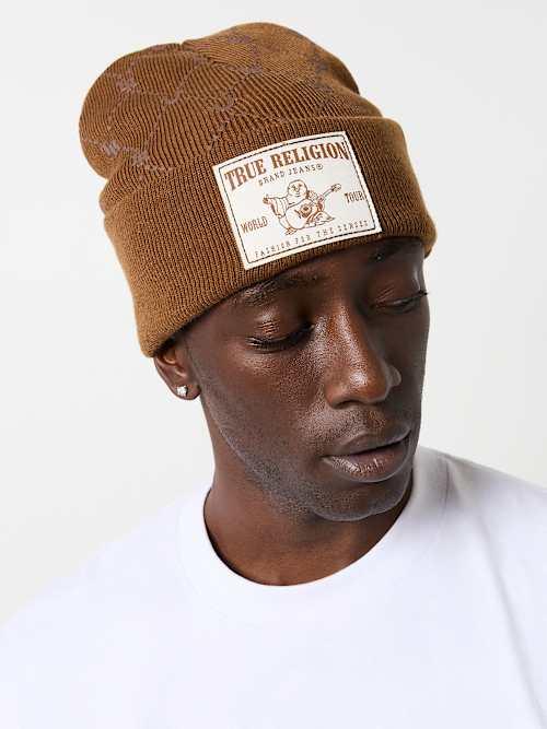 TRUE RELIGION Horseshoe Monogram Beanie in Brown for Men Lyst