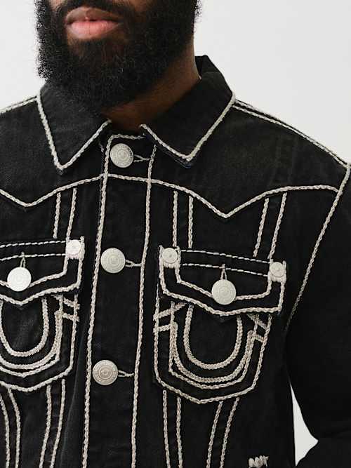 TRUE RELIGION Jimmy Rope Stitch Denim Jacket in Black for Men | Lyst