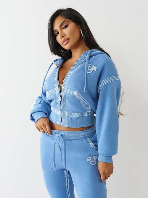 TRUE RELIGION Super Qt Relaxed Zip Hoodie in Blue | Lyst