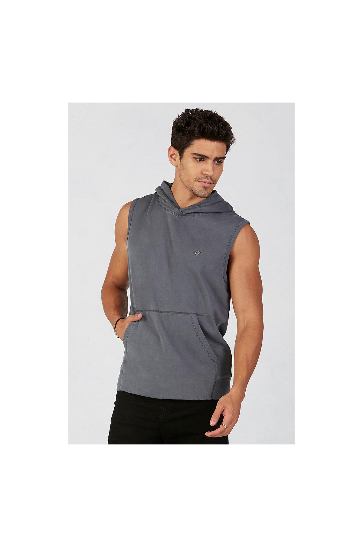 True Religion Pullover Sleeveless Hoodie in Gray for Men Lyst