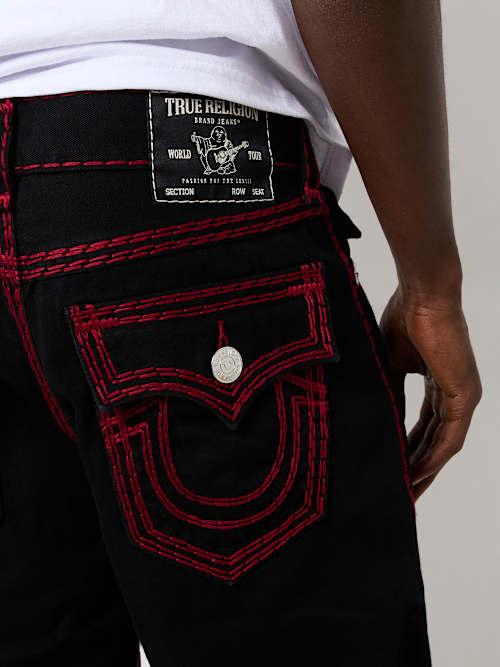 Black And Red True Religion Jeans Baggy Jeans With Red Stitching