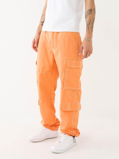 Baggy Jeans Balenciaga Pants Mens Orange TRUE RELIGION Big T