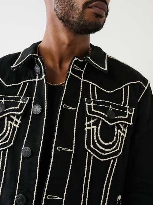 TRUE RELIGION Jimmy Rope Stitch Denim Jacket in Black for Men Lyst