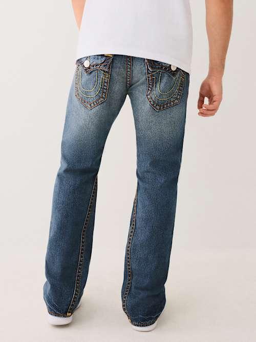 パンツ True Religion JOEY SUPER T TWISTED FLARE True Religion Joey Super T Thick Yellow Stitch Twisted Legs
