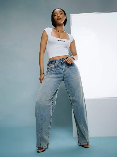 True Religion Balloon Big T Flap Jean in Blue | Lyst