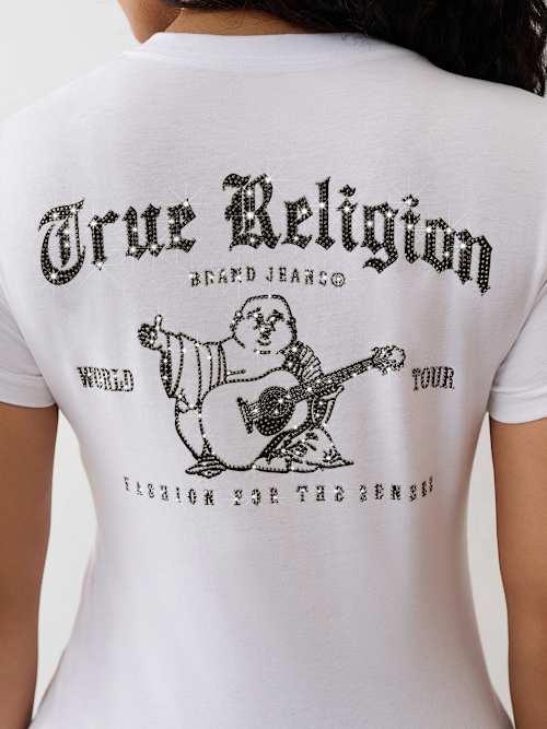 売れ筋商品|||トゥルーレリジョン Tシャツ トップス レディース Women's Short Sleeve Crystal Buddha Baby T-Shirt Optic White True Religion Crystal Buddha White T-Shirt | Zumiez