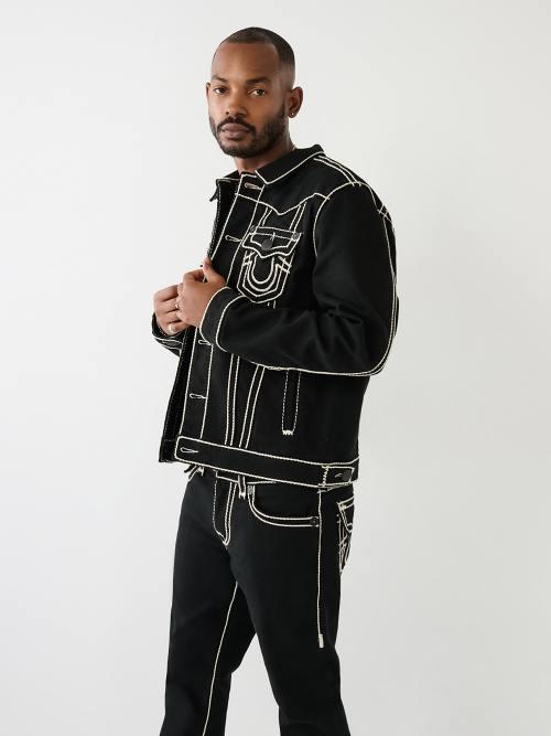 TRUE RELIGION Jimmy Rope Stitch Denim Jacket in Black for Men | Lyst
