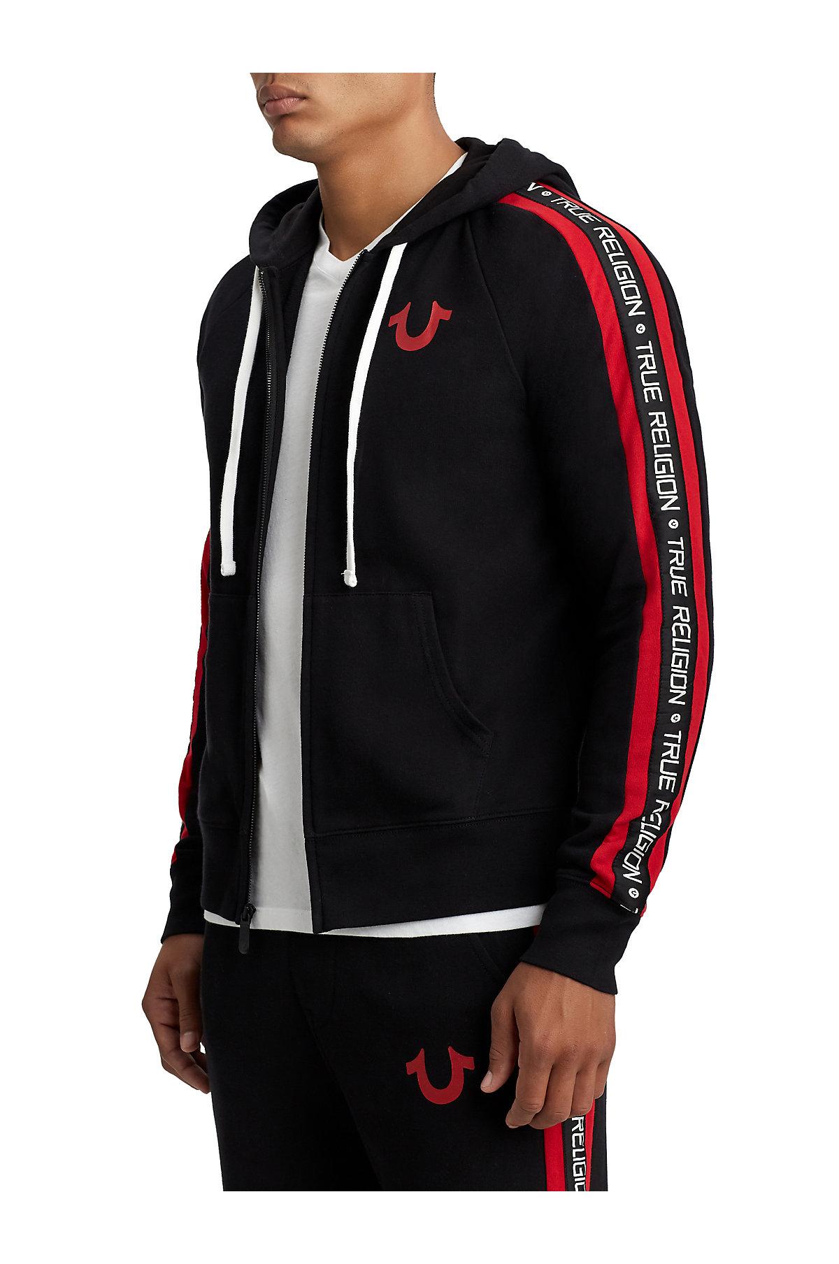 red and black true religion hoodie