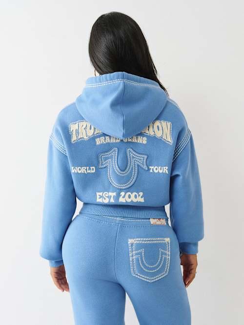 TRUE RELIGION Super Qt Relaxed Zip Hoodie in Blue | Lyst