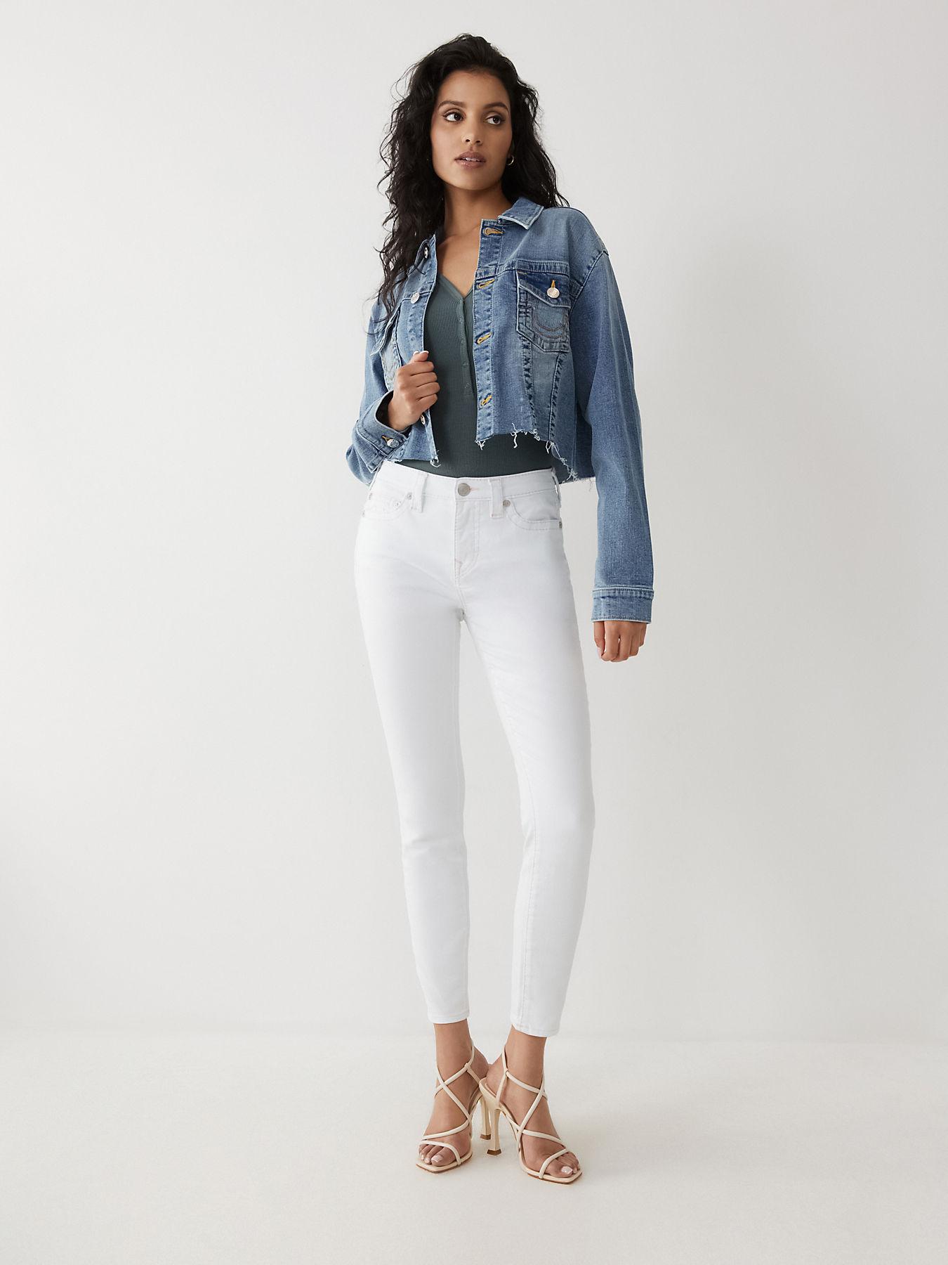 True Religion Crop Denim Jacket in Blue 