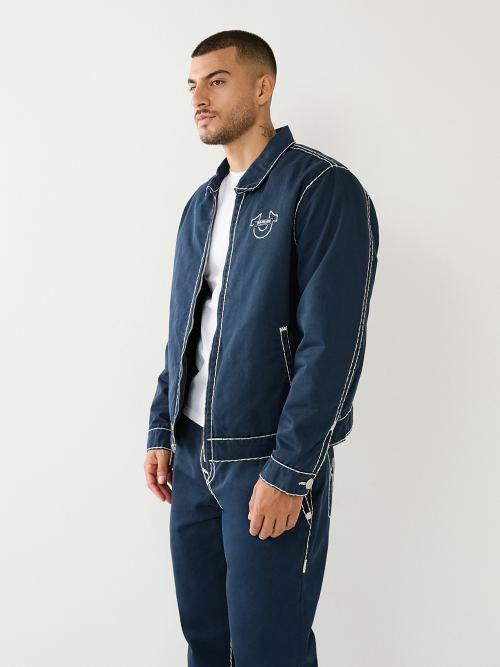 True Religion Super T Twill Bomber Jacket in Blue for Men | Lyst