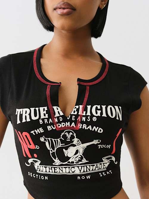 TRUE RELIGION Buddha V Notch Baby T-shirt in Black Lyst