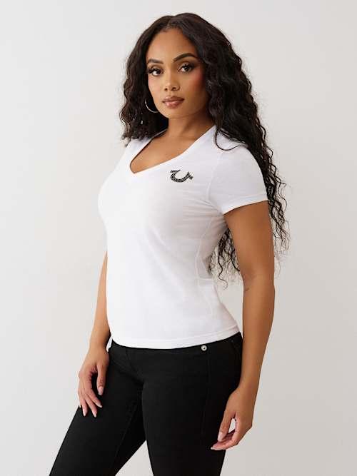 売れ筋商品|||トゥルーレリジョン Tシャツ トップス レディース Women's Short Sleeve Crystal Buddha Baby T-Shirt Optic White True Religion Crystal Buddha White T-Shirt | Zumiez