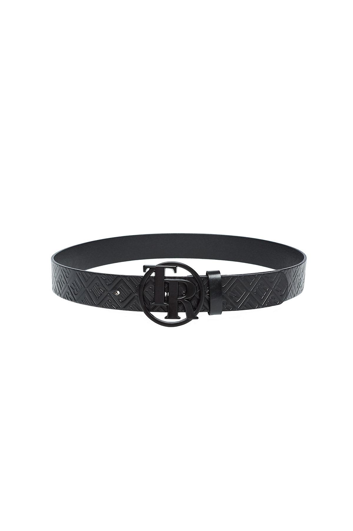 True Religion Tr Embossed Leather Belt in Black for Men | Lyst