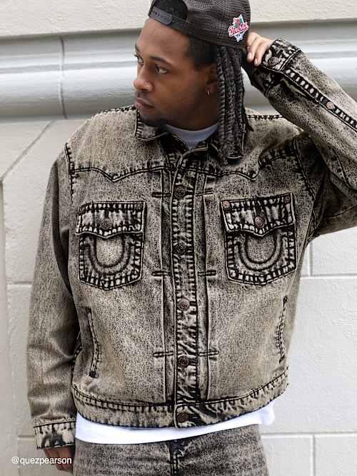 TRUE RELIGION Oversized Super T Denim Trucker Jacket in Gray for