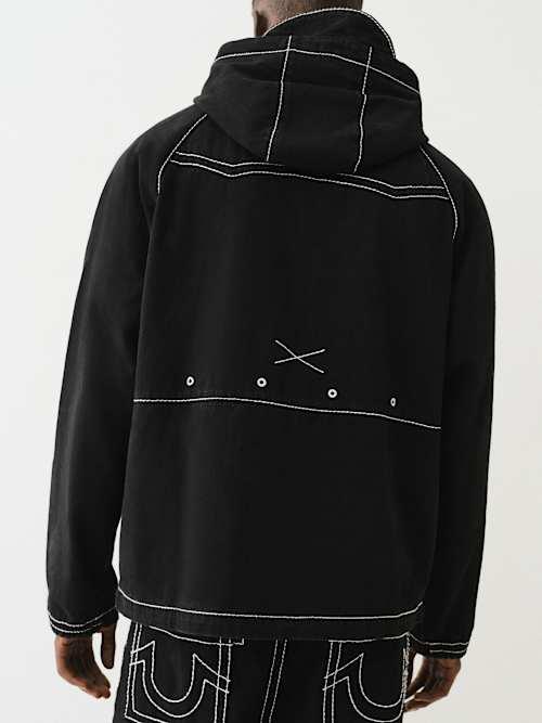 TRUE RELIGION Denim Big T Hooded Parka Jacket in Black for