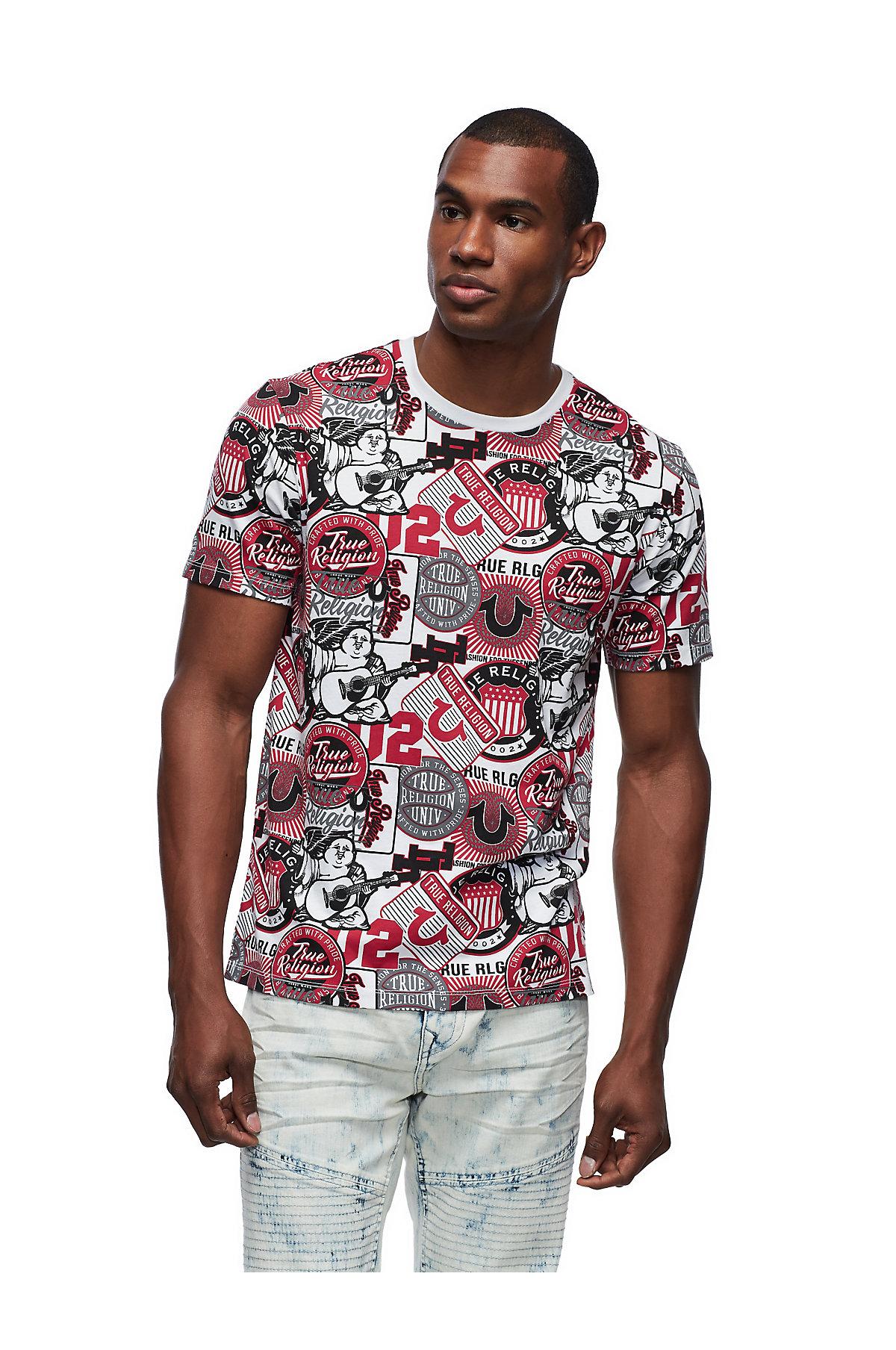 red and white true religion shirt